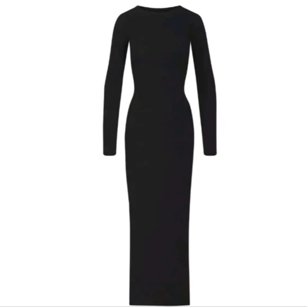 NWT SKIMS FITS EVERYBODY CREW NECK LONG SLEEVE DRESS XS Onyx